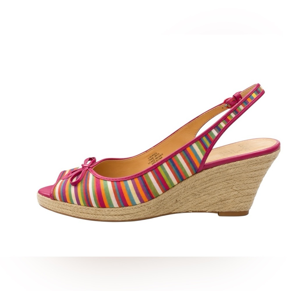 Joan & David Luxe Rainbow Striped Open-Toe Wedge Sandals Women’s 8.5 | NWOT - Picture 1 of 6